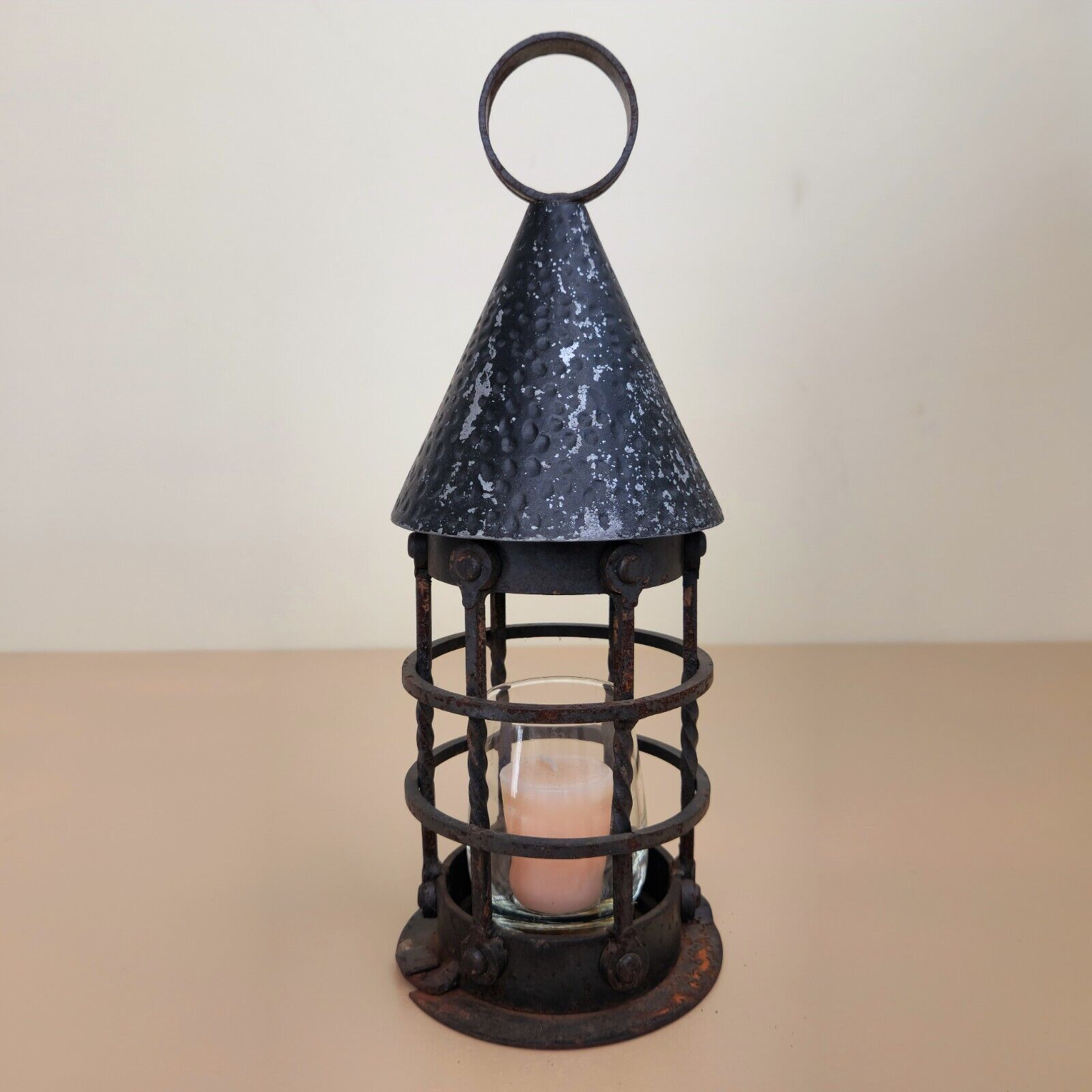 Primitive Rusty Old Antique Vintage Gothic Cast Iron Black Candle Lantern