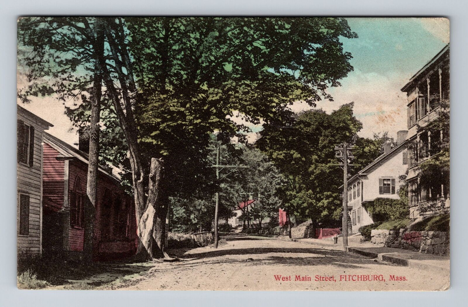 Fitchburg MA-Massachusetts, Scenic View Of West Main Street Vintage Postcard