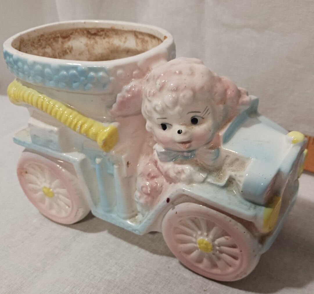 Vintage Caffco Quality Products Car and Lamb Baby Planter - Early Mid Century