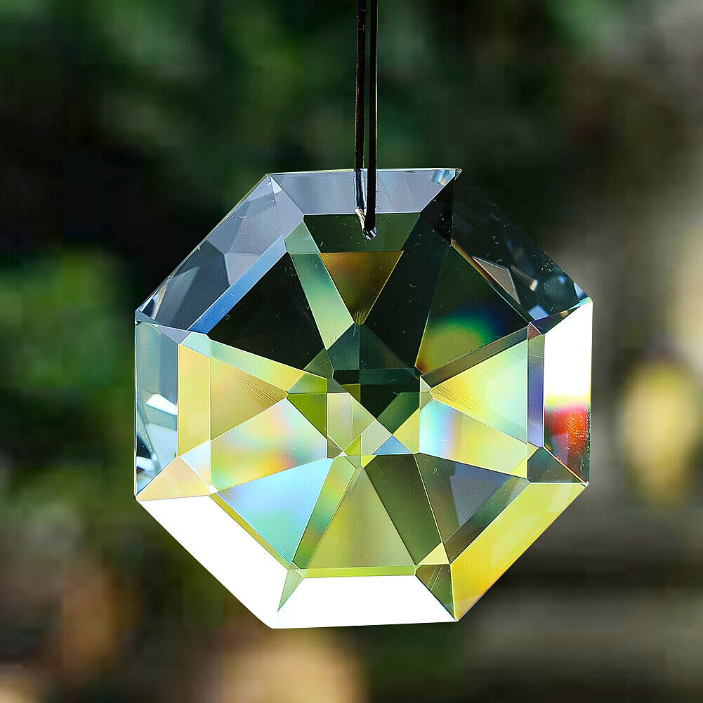 75MM Clear Chandelier Octagonal Crystal Suncatcher Prismatic Pendant Glass 