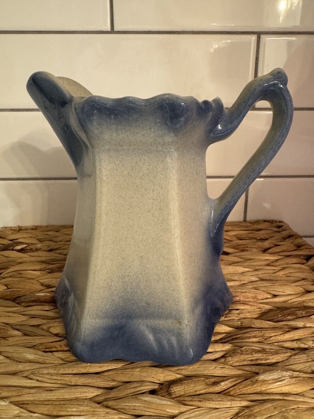 Vintage Blue Stoneware Pitcher  6”Clay City Pottery Inc. Indiana