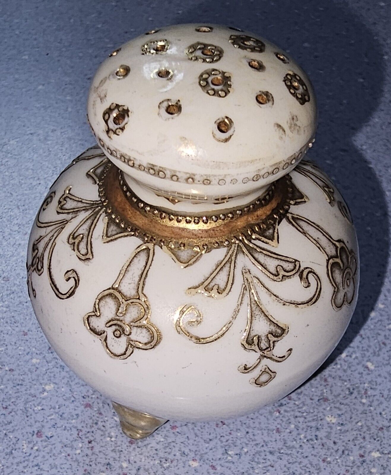 Antique Porcelain Muffineer Gilt Hand Painted Gold 