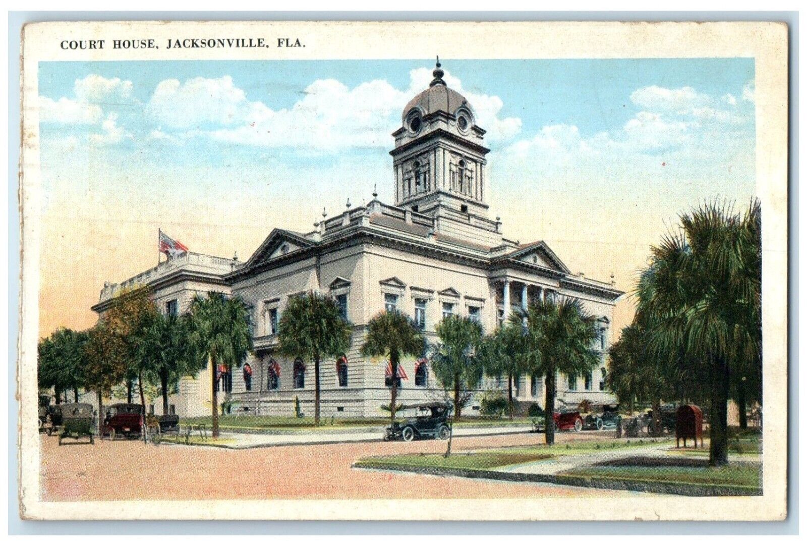 1924 Court House Building Cars Jacksonville Florida FL North Adams MA Postcard