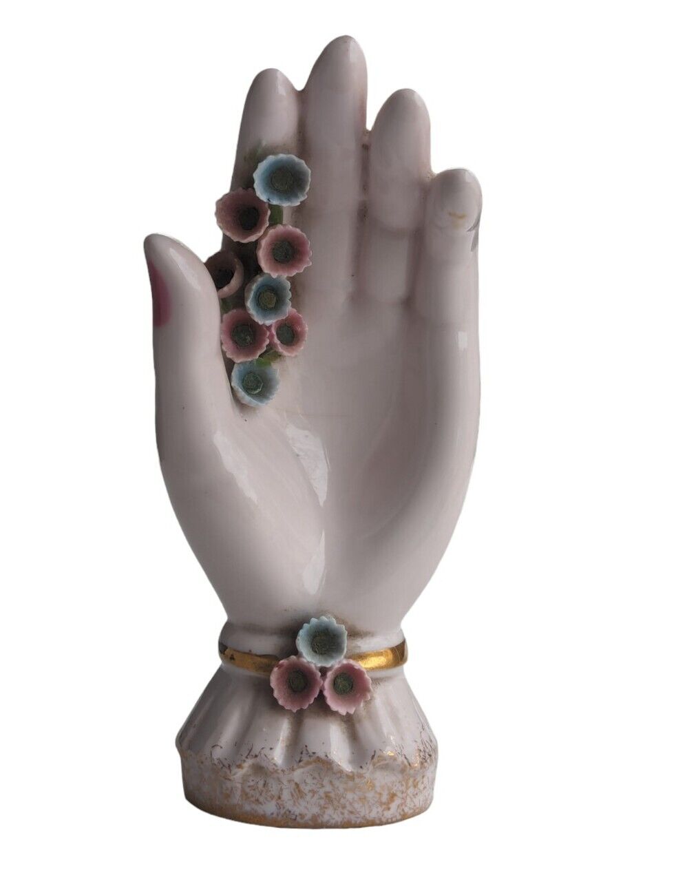 Vintage Lefton Porcelain Pink Hand Ring/Earring Holder Figurine 
