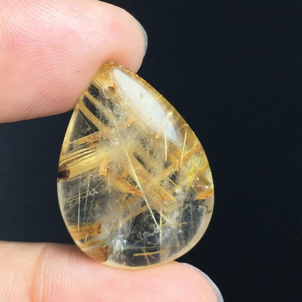 Yellow Natural Citrine Hair Crystal Rutilated Quartz  Polished Stone Craft Gift