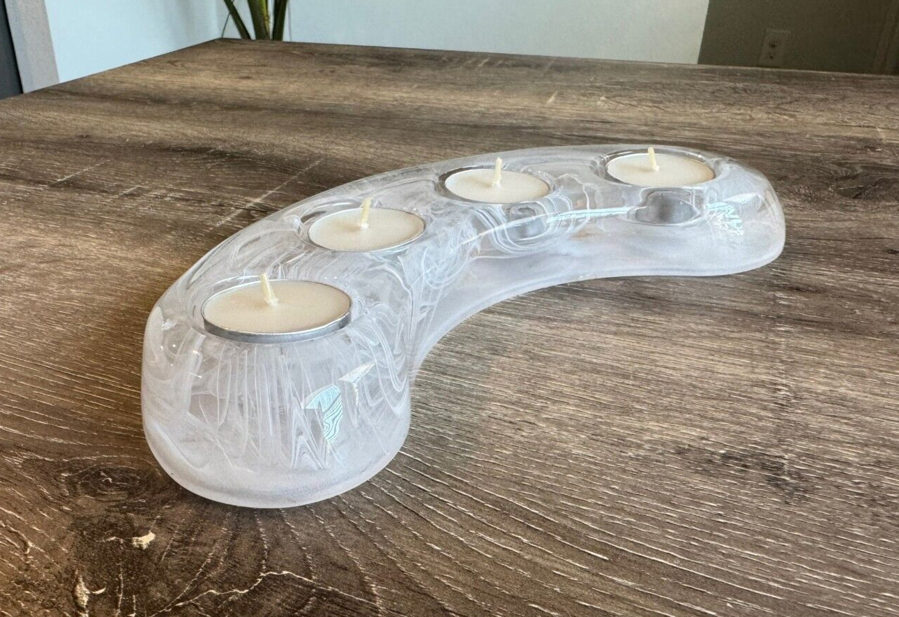 Vintage Glass Partylite Marble Swirl Tealight Candle Holder