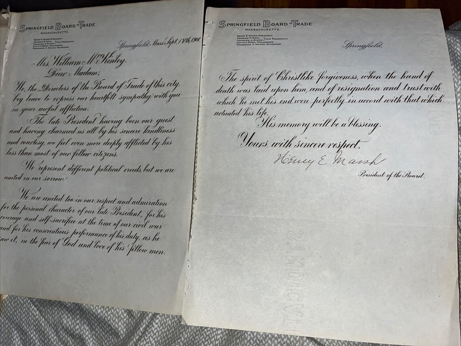 1901 Springfield MA Cooley’s Hotel Owner President McKinley Assassination Letter