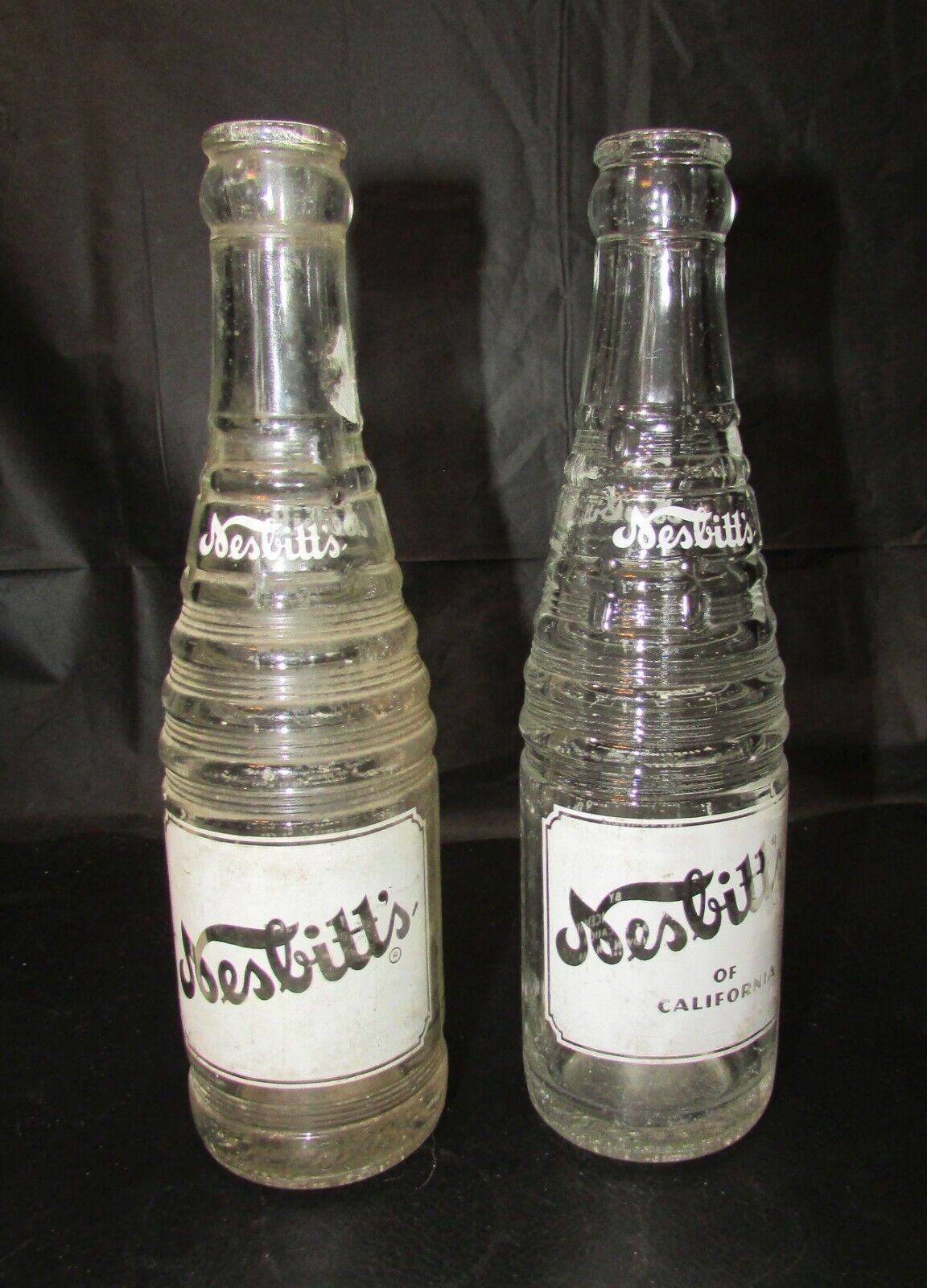 2 Old 1957 - 1960 Nesbitt\'s of California 7 oz White Clear Glass Soda Pop Bottle