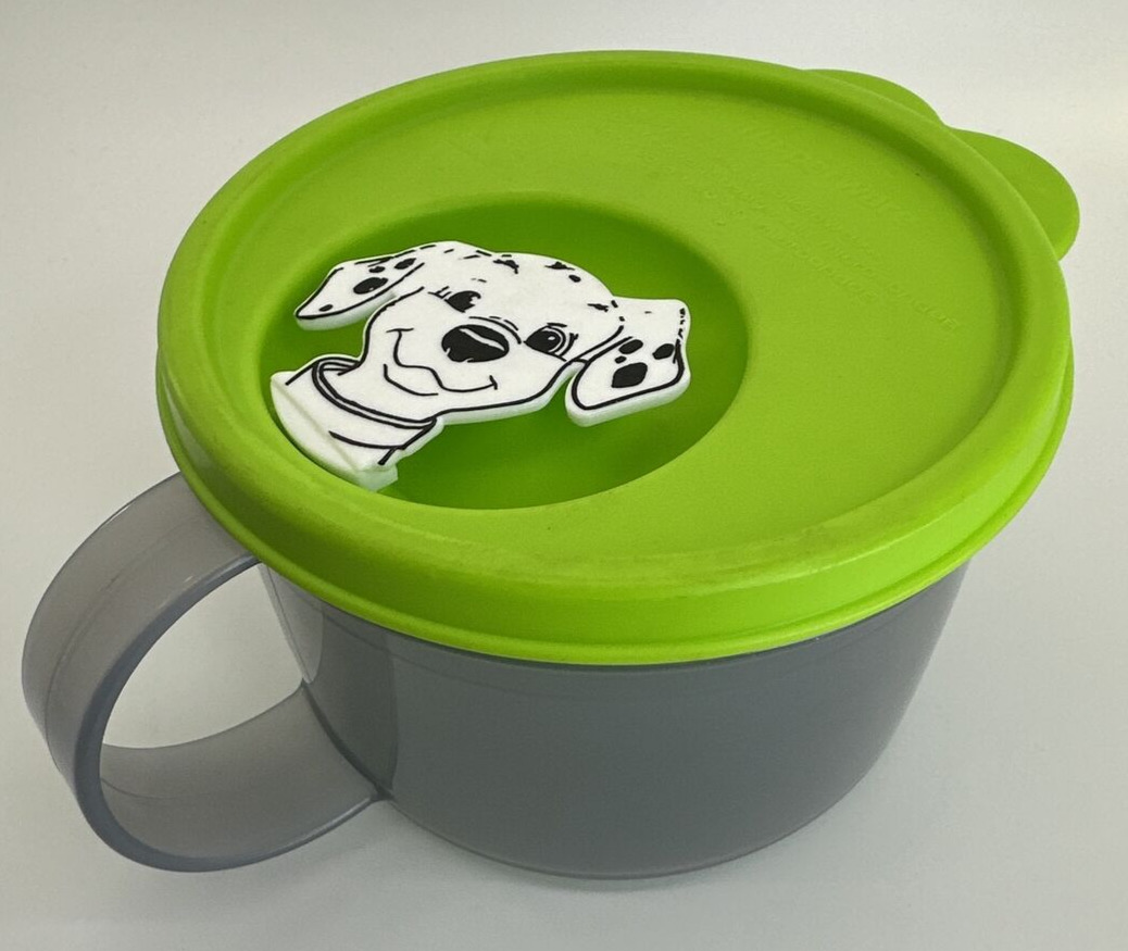 Tupperware Crystal Wave Soup Mug Microwave 16 oz. Green/Gray Dalmatian Dog #3155