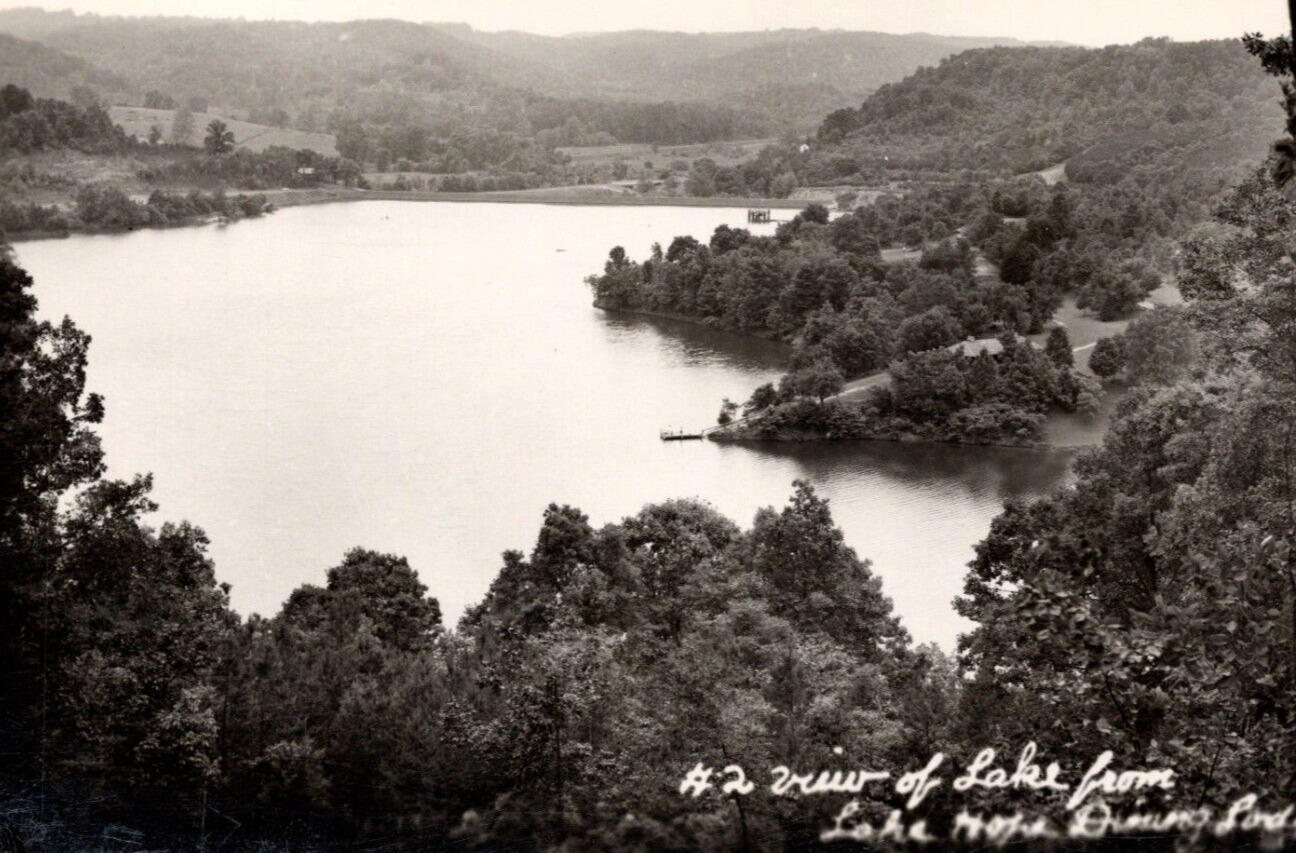 RPPC Lake Hope State Park View from Dining Lodge OHIO VINTAGE Postcard