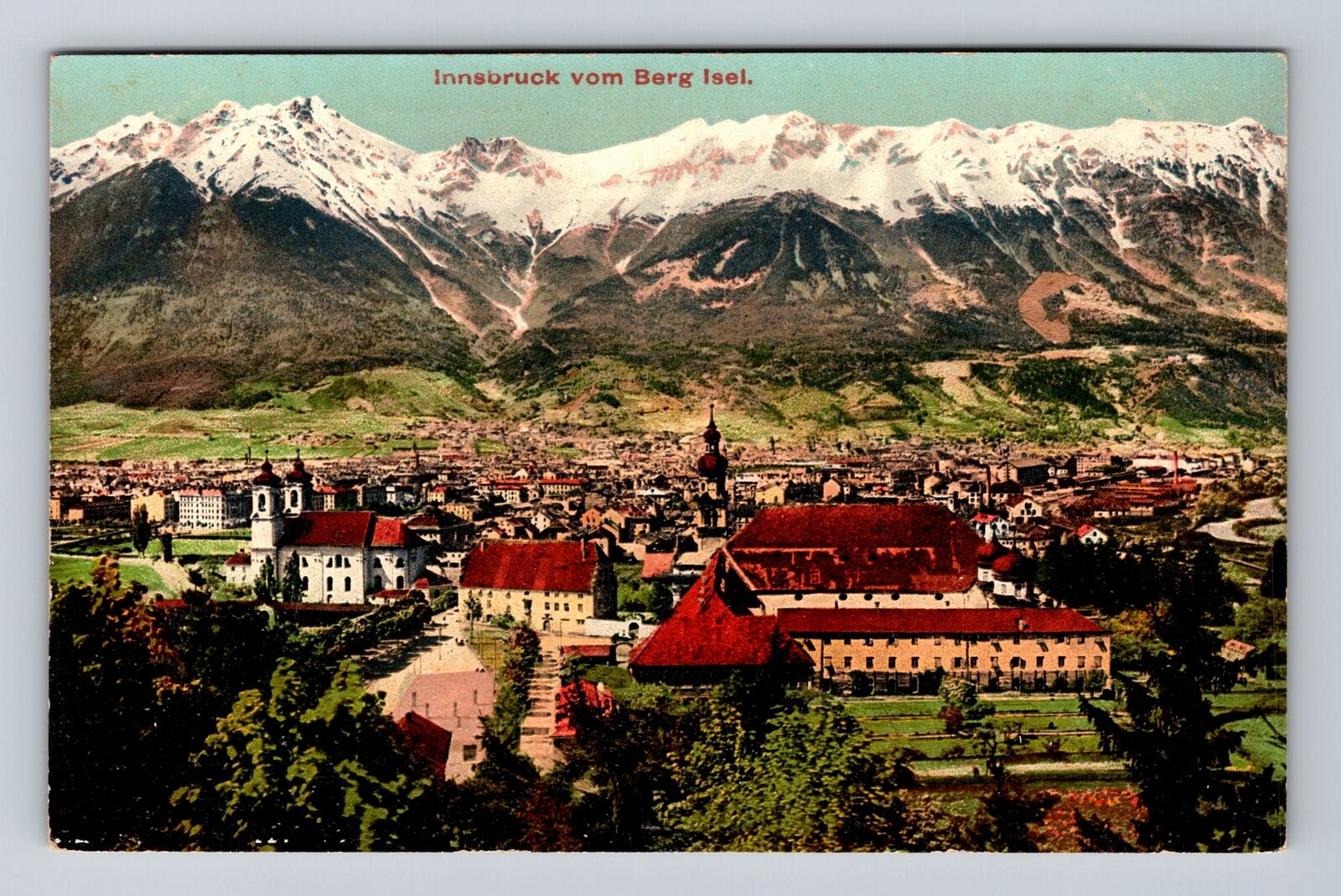 Innsbruck Austria, View from the Mountain Isel, Town Vintage c1910 Postcard