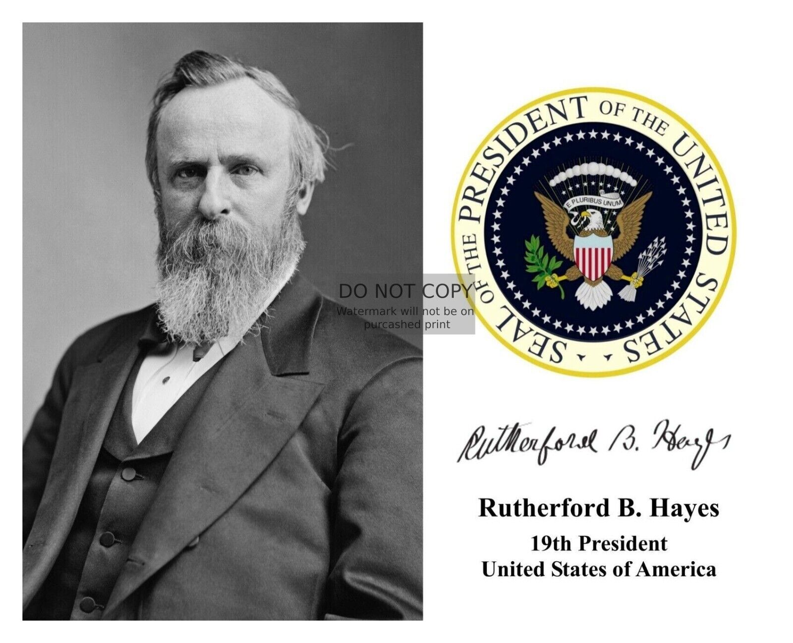 PRESIDENT RUTHERFORD B. HAYES PRESIDENTIAL SEAL AUTOGRAPHED 8X10 PHOTOGRAPH