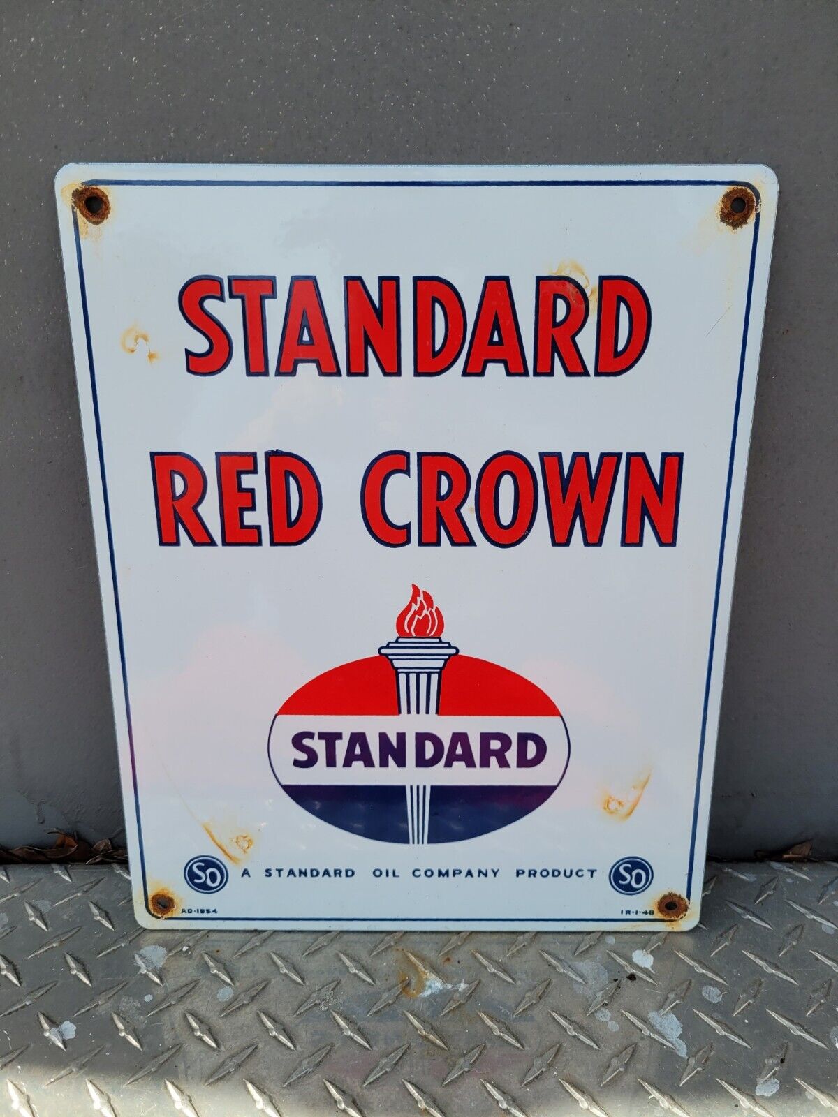 VINTAGE STANDARD OIL PORCELAIN SIGN TORCH GAS STATION AMERICAN RED CROWN COMPANY