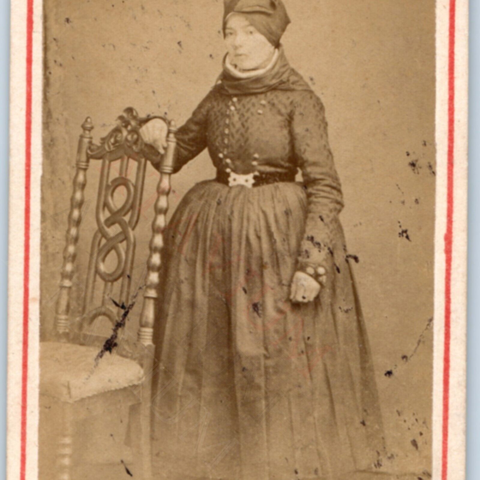 c1870s Woman in Strange Weird Hat CDV Real Photo Young Lady Corset Big Bosom H37