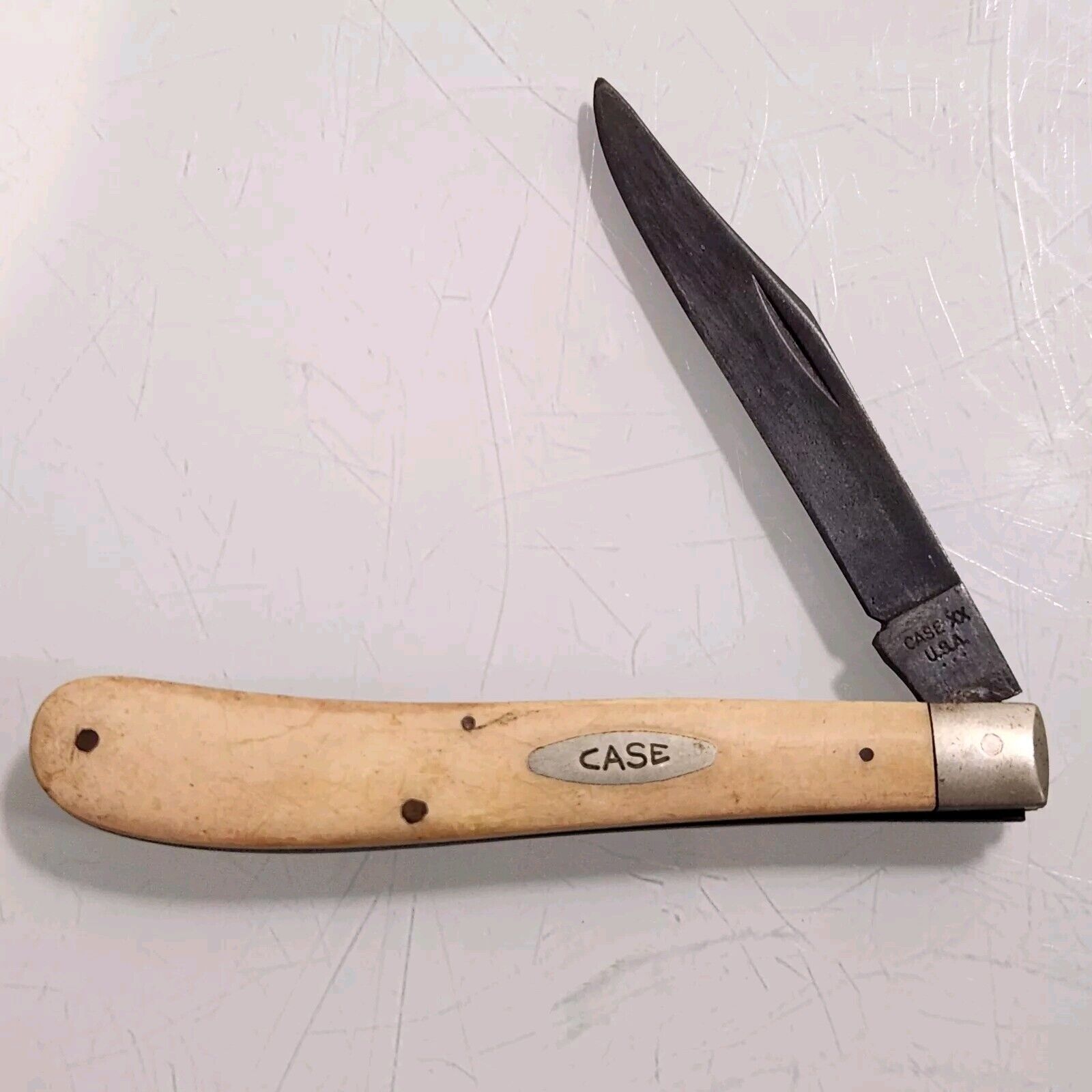 Vintage Case XX USA Slimline Trapper Yellow Pocket Knife 31048 - WEATHERED BLADE