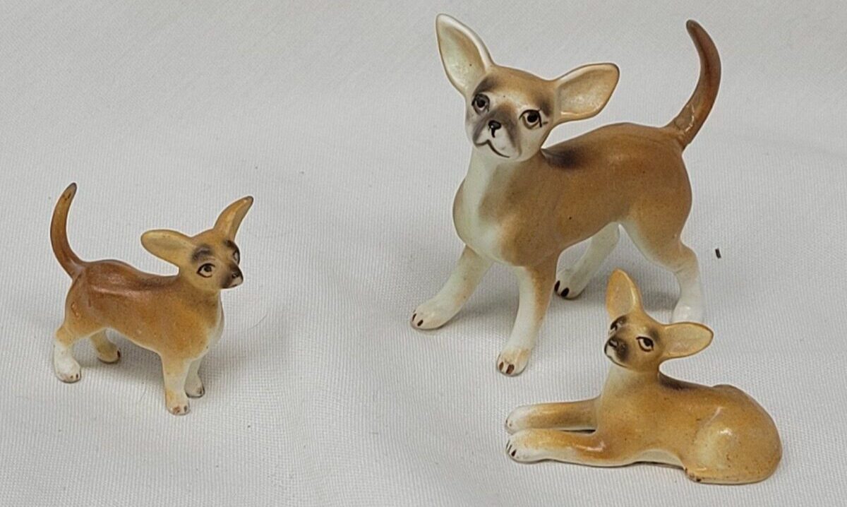 3 Vintage Bone China Miniature Chihuahua Family