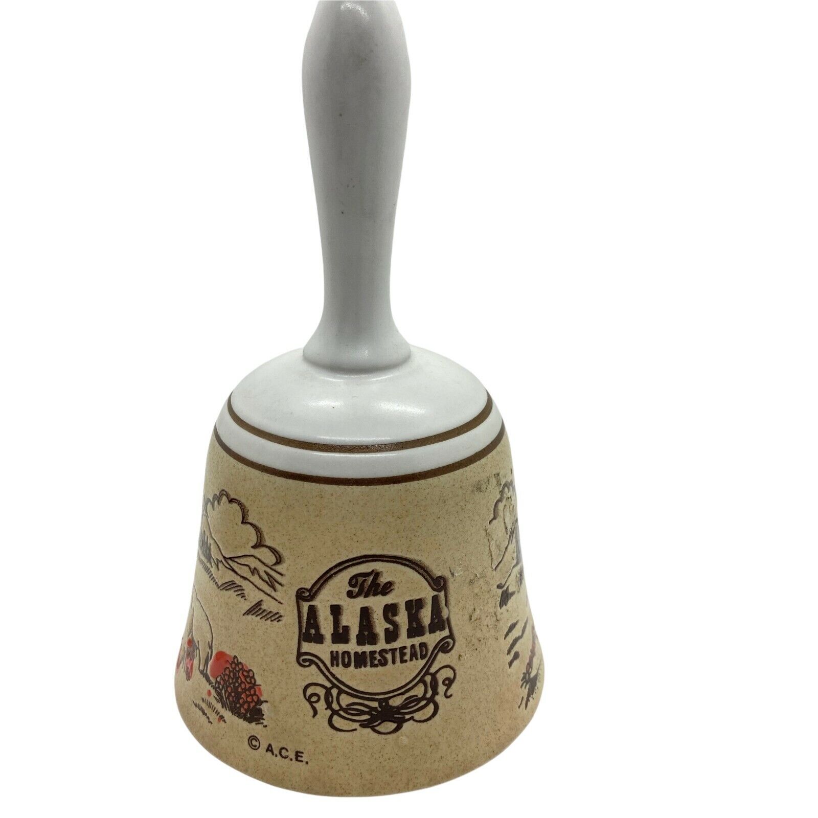 The Alaska Homestead Bell Tourist Vintage White Beige  Ceramic Lightweight 5.5\