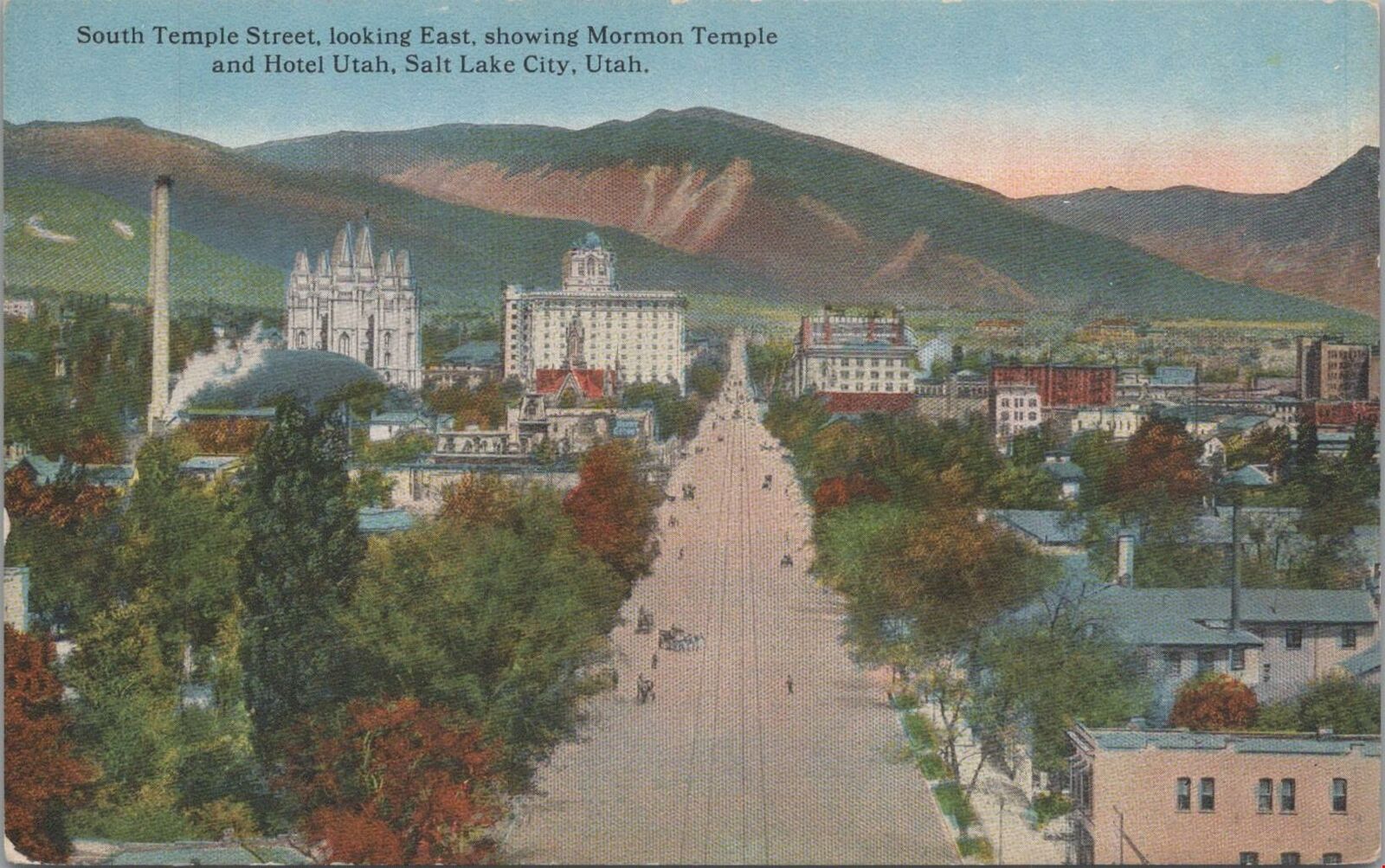 Postcard South Temple Street Mormon Temple + Hotel Utah Salt Lake City UT 