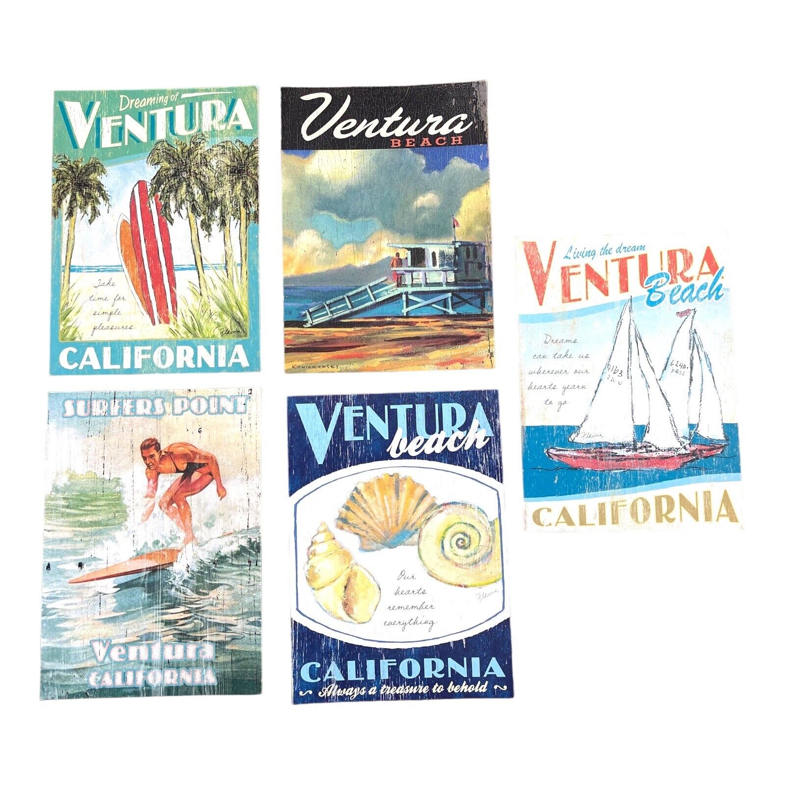 Ventura California Postcards Rincon Surfing Harbor Sailing Sea Lot Of 5 Retro