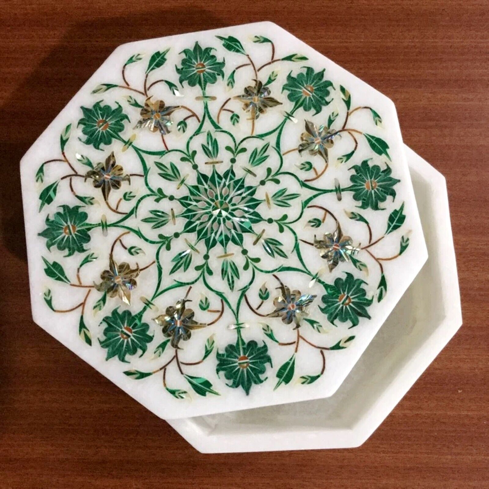 Octagon Marble Jewelry Box Beautiful Design Inlay Work Ribben Box for Daughter