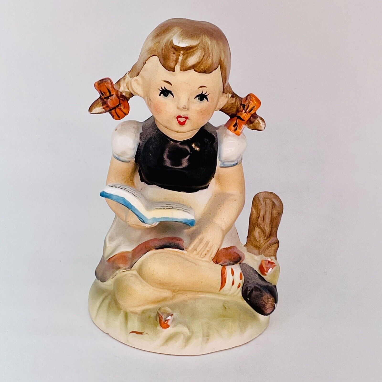 Vintage Wales Hand Painted Porcelain Figurine Girl Reading Book Japan