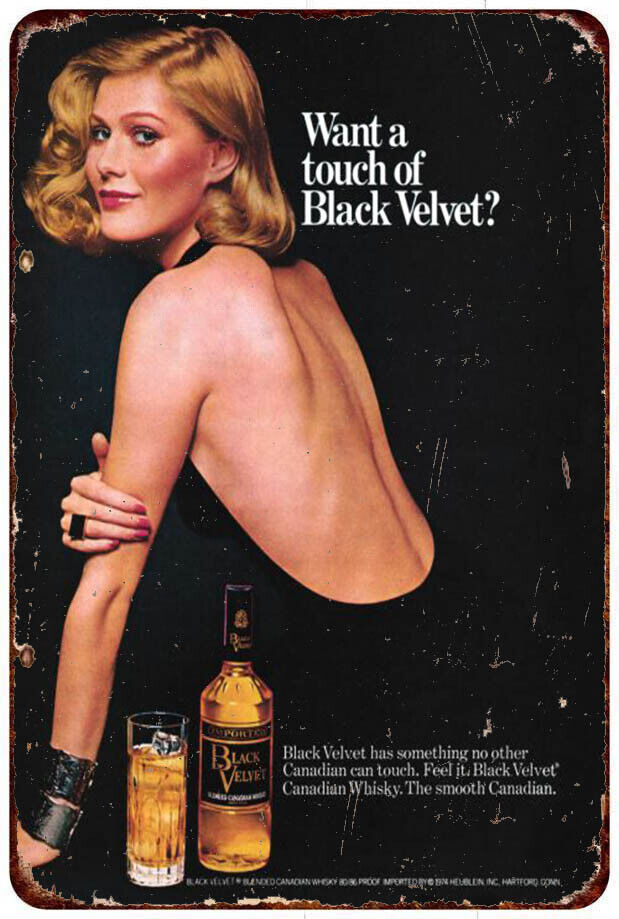 1975 BLACK Velvet Whiskey & SEXY WOMAN Vintage LOOK Reproduction Metal Sign