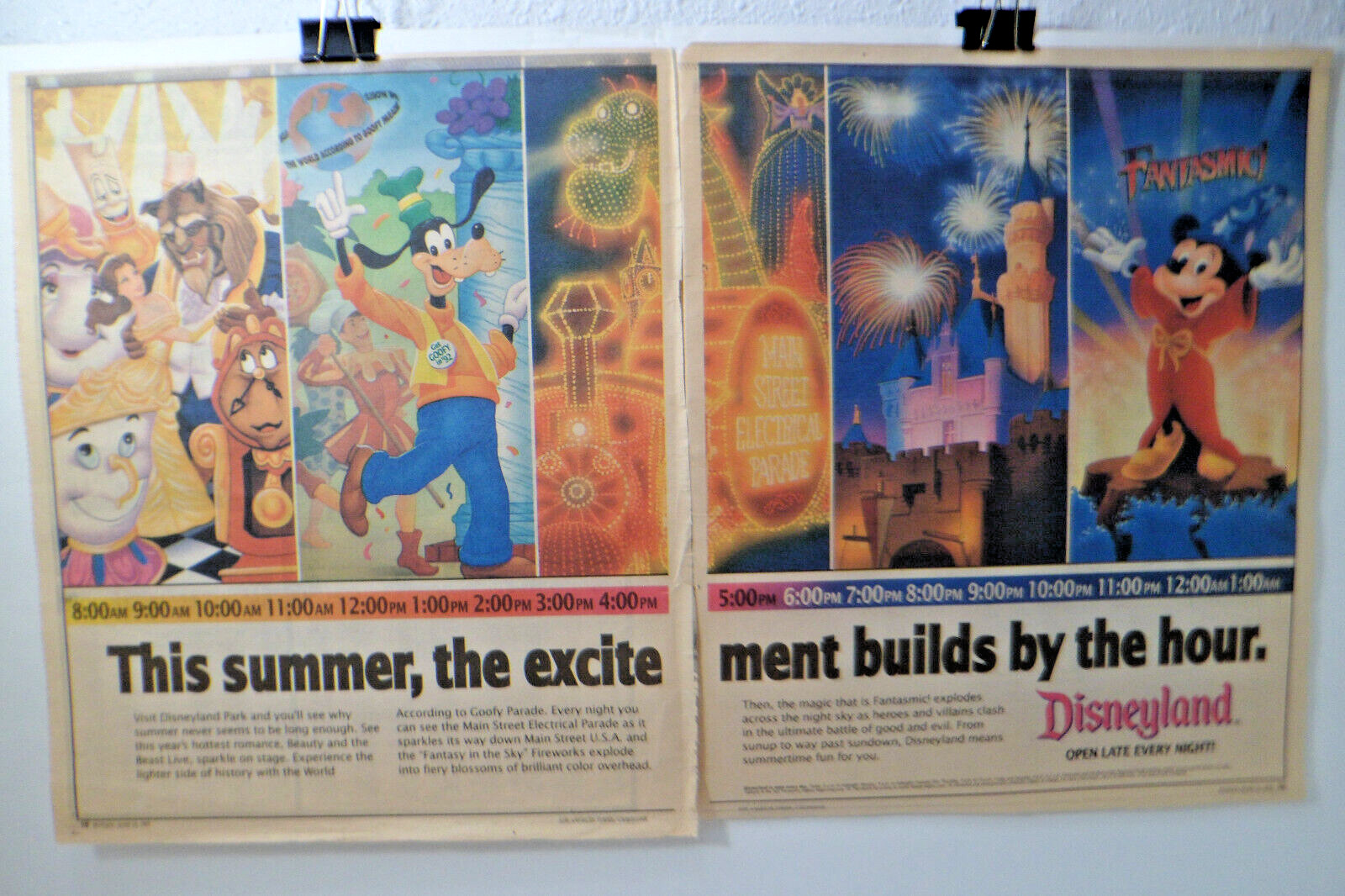 June 14, 1992 FANTASMIC Summer Time at Disneyland -LA Times Newspaper 2-page Ad