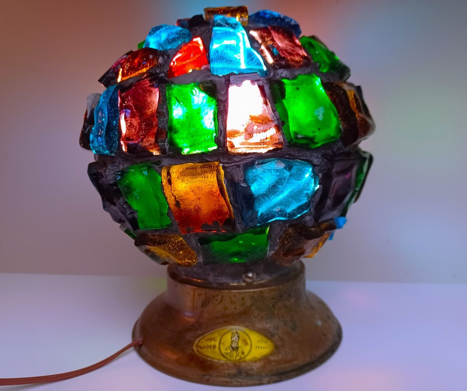 Vintage colorful glass chunks globe table lamp Nader Peter Marsh mcm retro