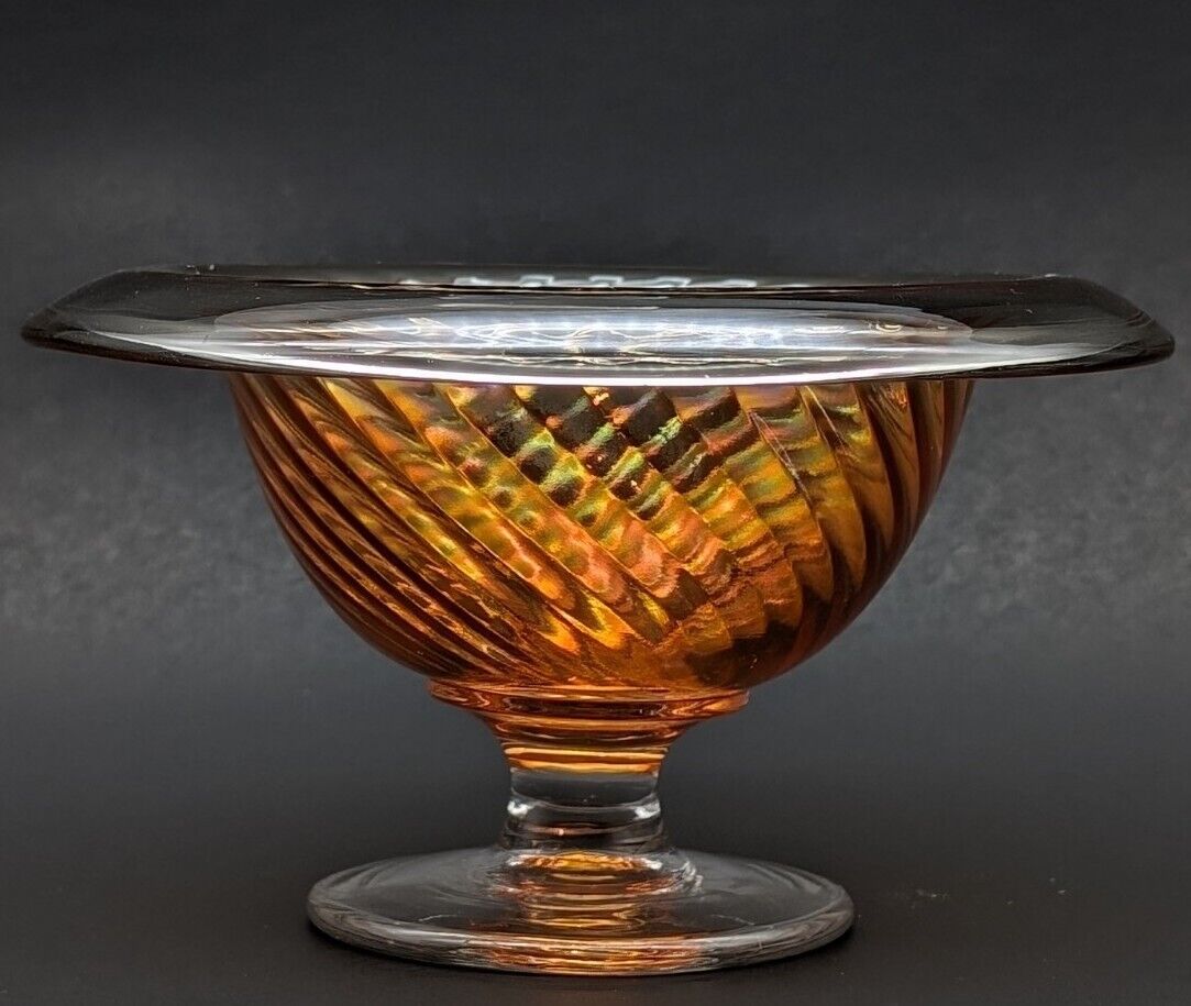 Imperial Glass Twisted Optic Rolled Rim Marigold Iridescent Mayonnaise Bowl