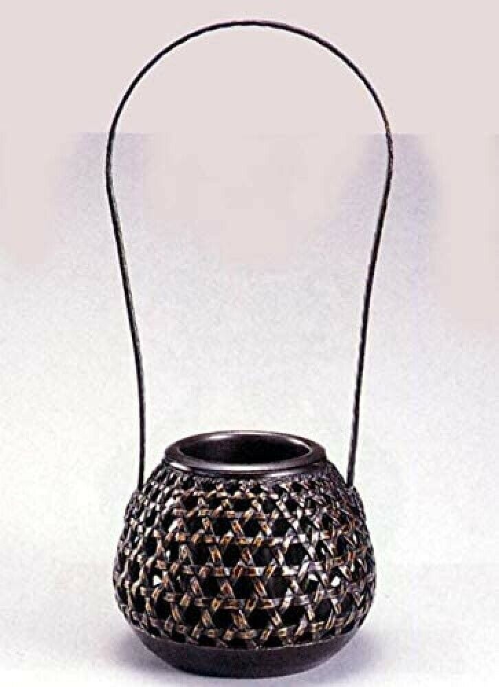 Kaki Japanese Metal Flower pot Round Sukashi Bronze Ikebana Handcraft Japan