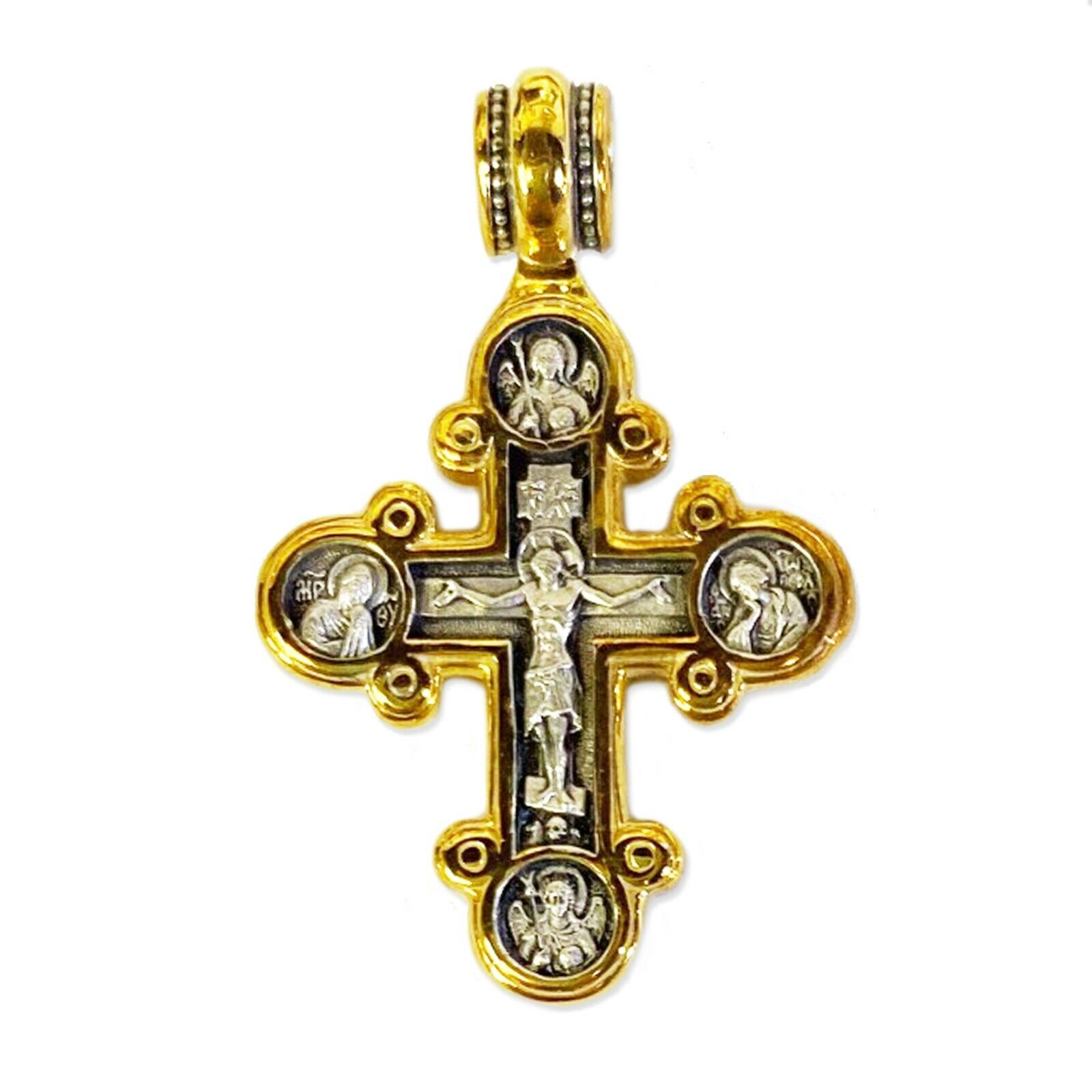 Saint St Michael Gabriel Russian Protection Cross Pendant Gold P Silver Crucifix