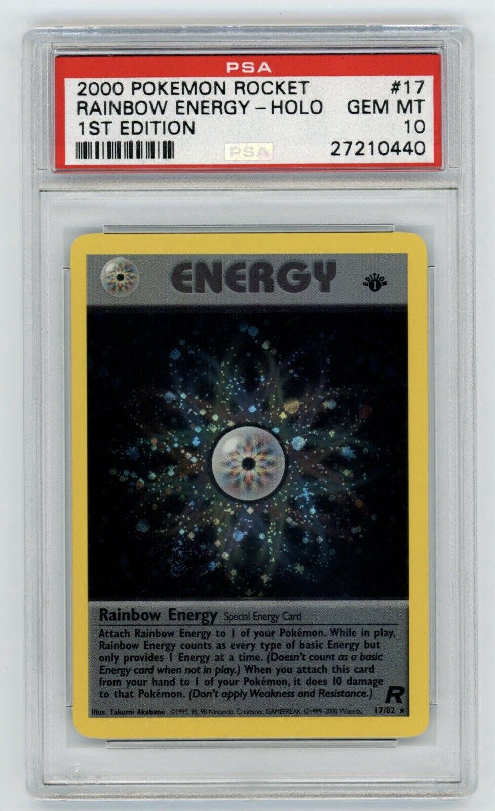 Rainbow Energy Holo 17/82 1st Edition Team Rocket PSA 10 Gem Mint Pokémon Swirl