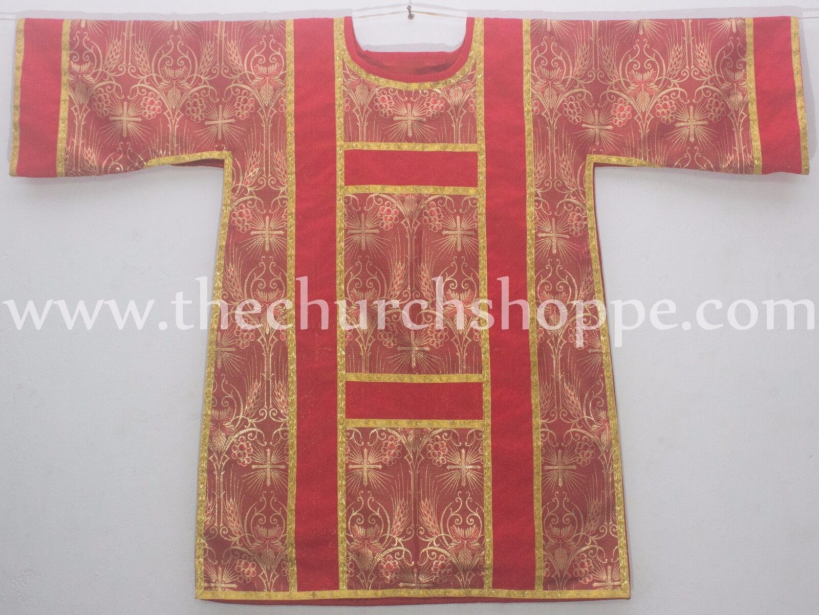 Spanish Dalmatic Metallic Red vestment with Deacon\'s stole & maniple ,chasuble