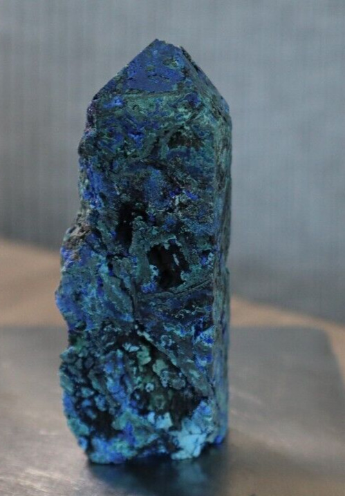 BLUE AZURITE WITH MALACHITE RAWSTONE POINT 3.03 INCHES TALL/ 78.9 GRAMS