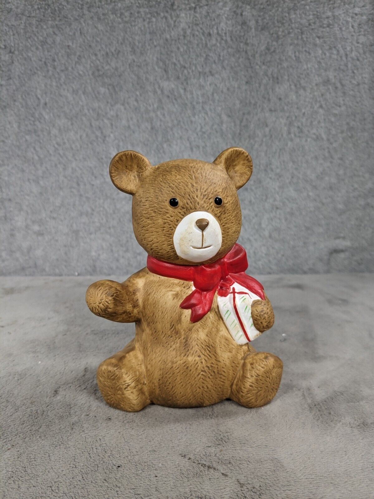 Vintage Schmid Ceramic Teddy Bear Holding Present