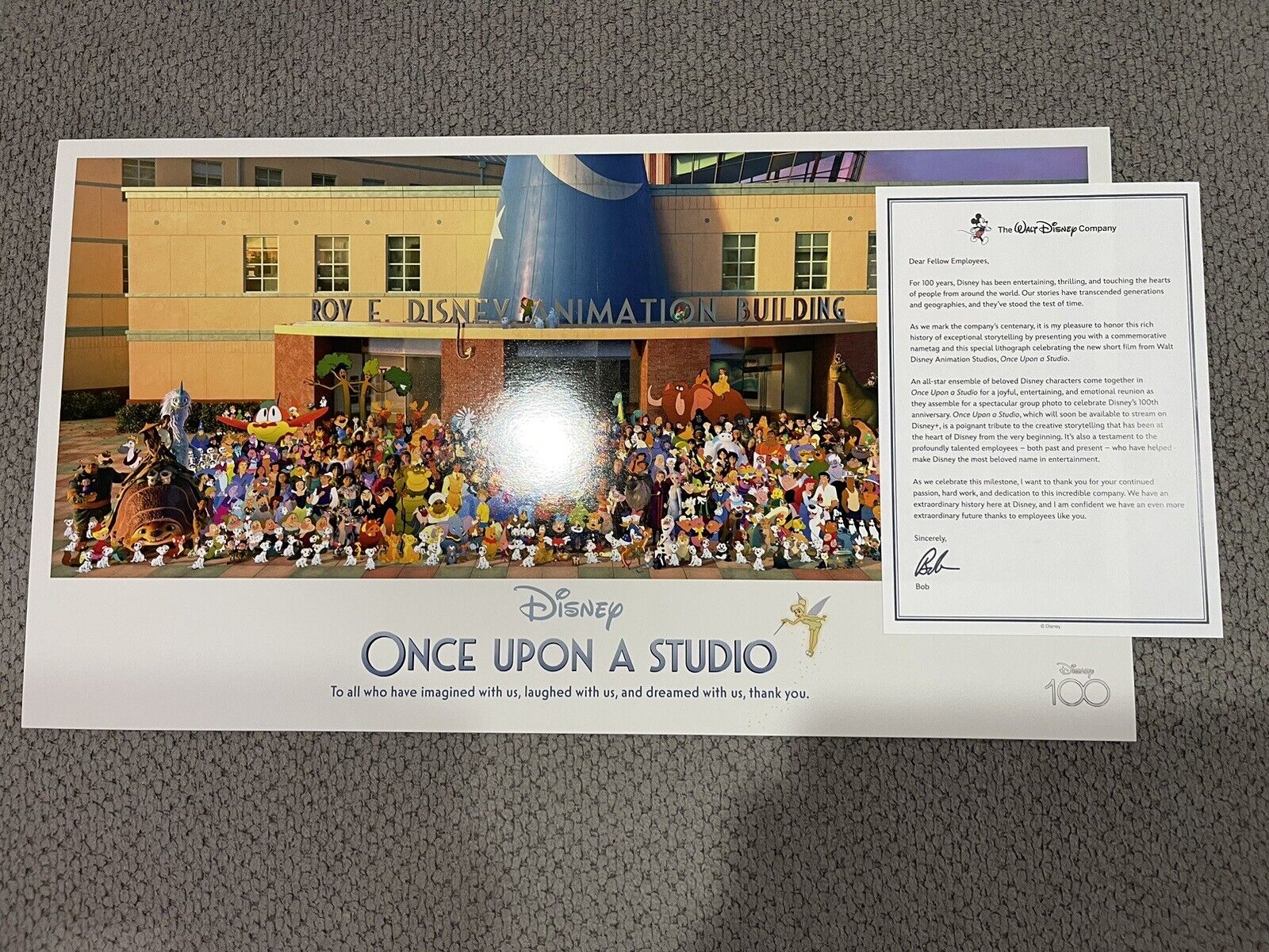 Disney 100 Once Upon a Studio Lithograph Animated Characters + Bob Iger Letter