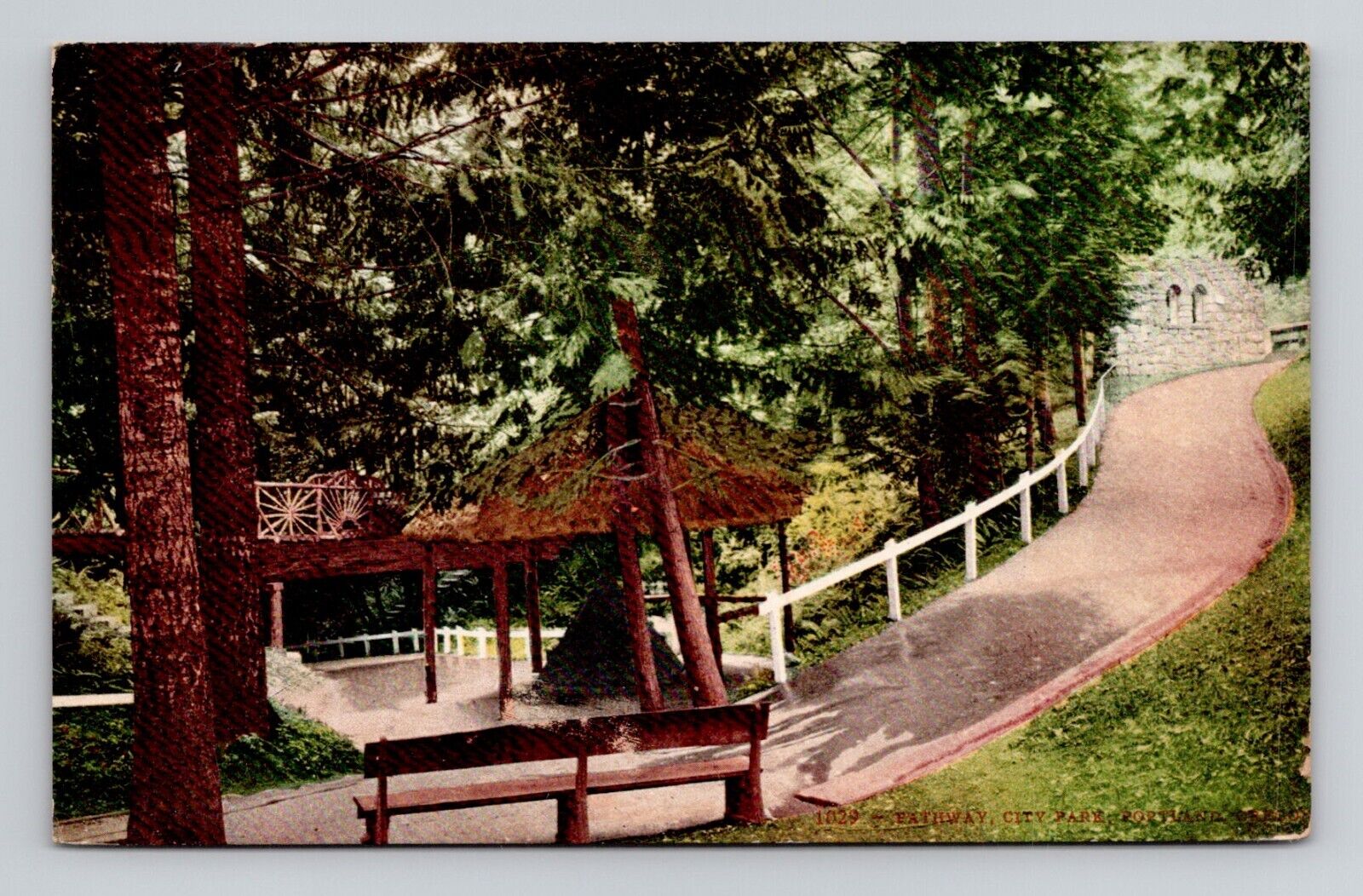 Postcard Pathway City Park Portland Oregon, Antique g7