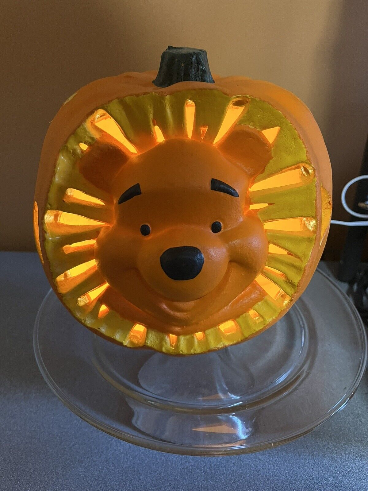 Vintage Winnie The Pooh Lighted Plastic Pumpkin Jack O Lantern