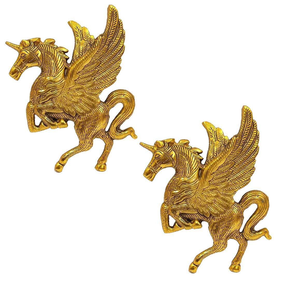 Metal Flying Angel Horse Statue, 9 x7 Inch, Golden Finish, 2 Piece Table Décor