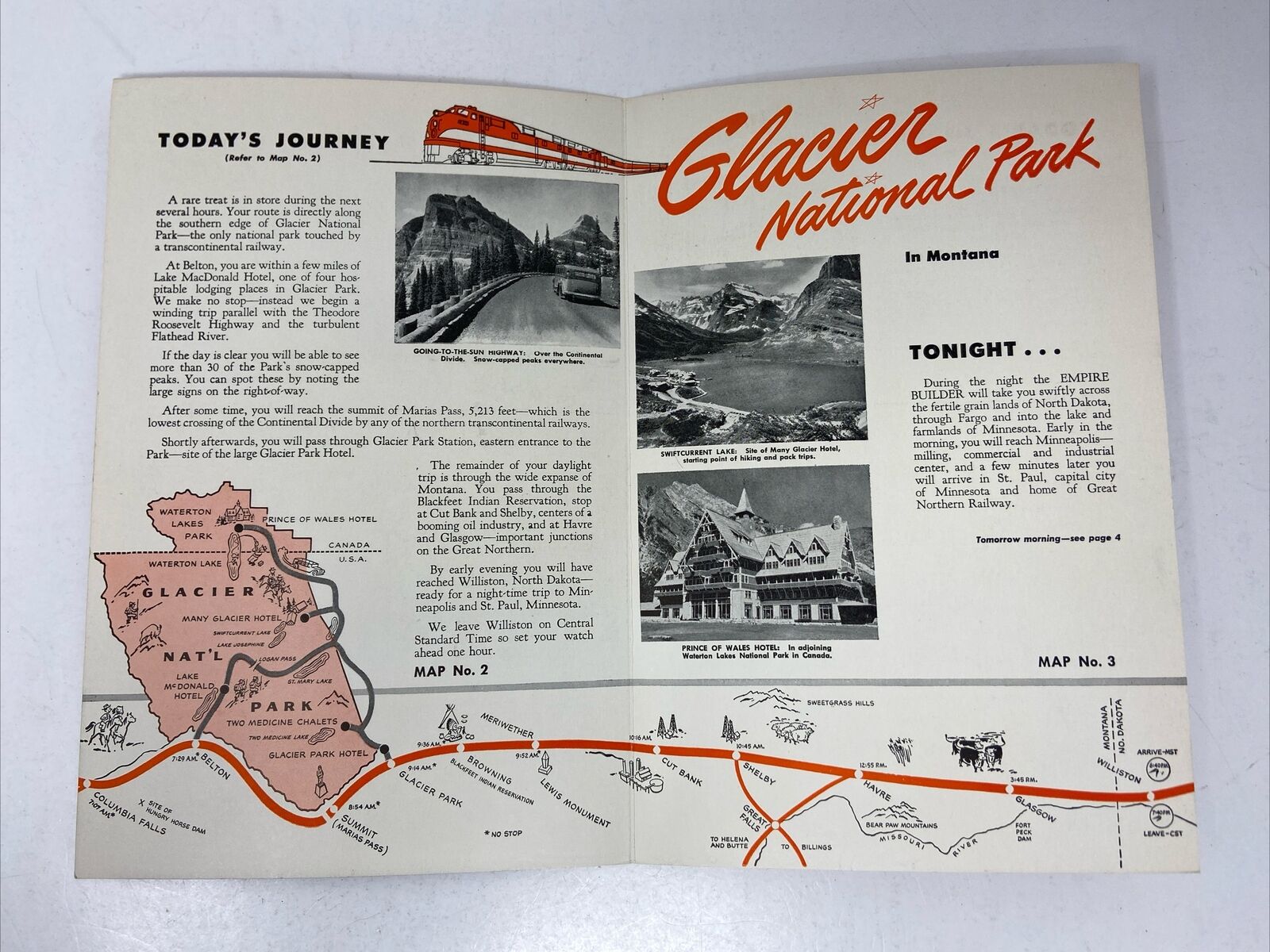 1949 Great Northern Railway Here You Are Visitor Map Glacier National Park