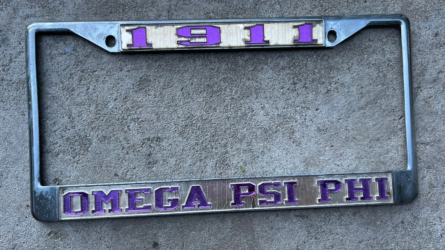 Omega Psi Phi Founding Year License Plate Frame - Purple / Gold nice USED