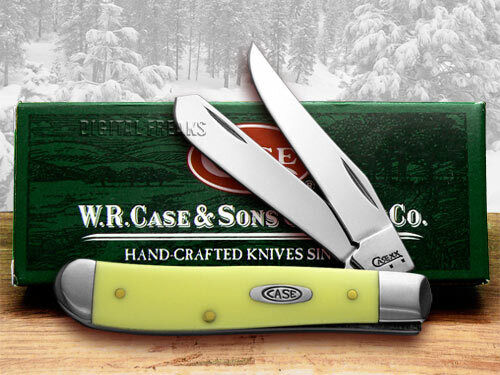 Case xx Knives Mini Trapper Smooth Yellow Delrin Pocket Knife Stainless 80029