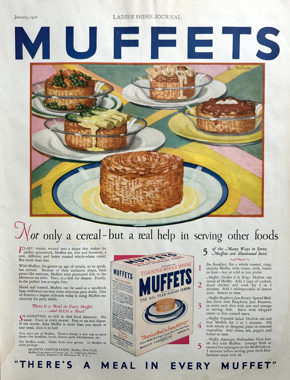 Muffets Corp Ad 1928, Buffalo, NY, Cereal \
