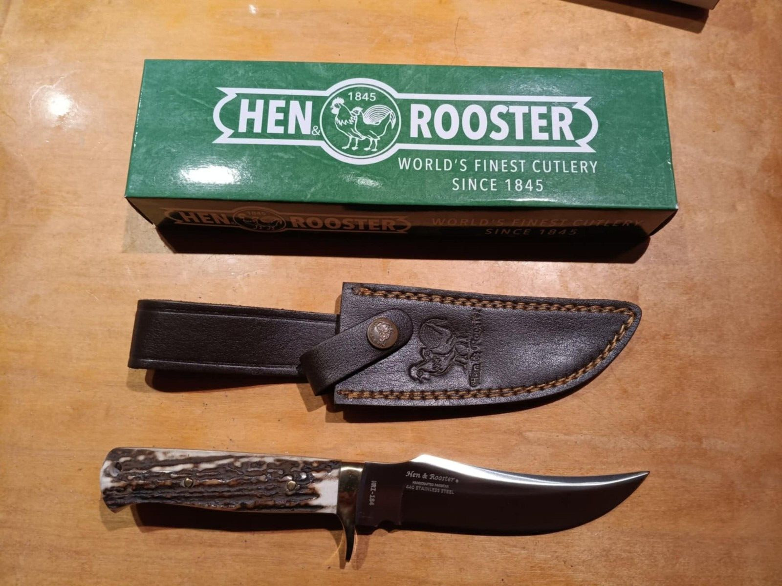 Hen & Rooster HR-184 Fixed Blade Deer Stag Trailing Point Knife W/ Sheath