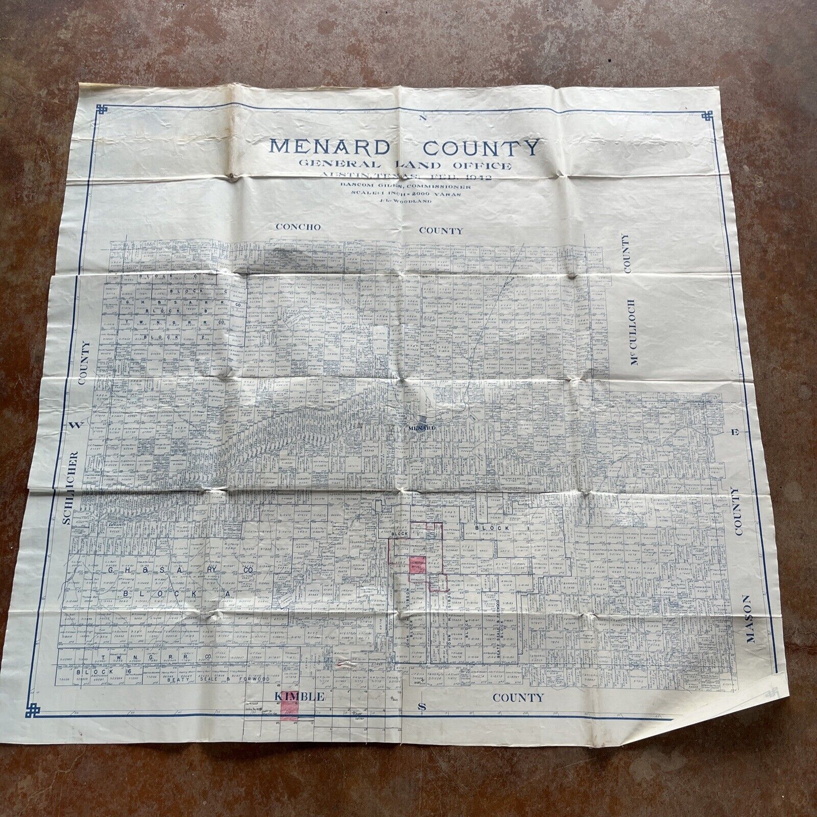 Menard County Tx Texas General Land Office Map 1942 Austin J.L Woodland
