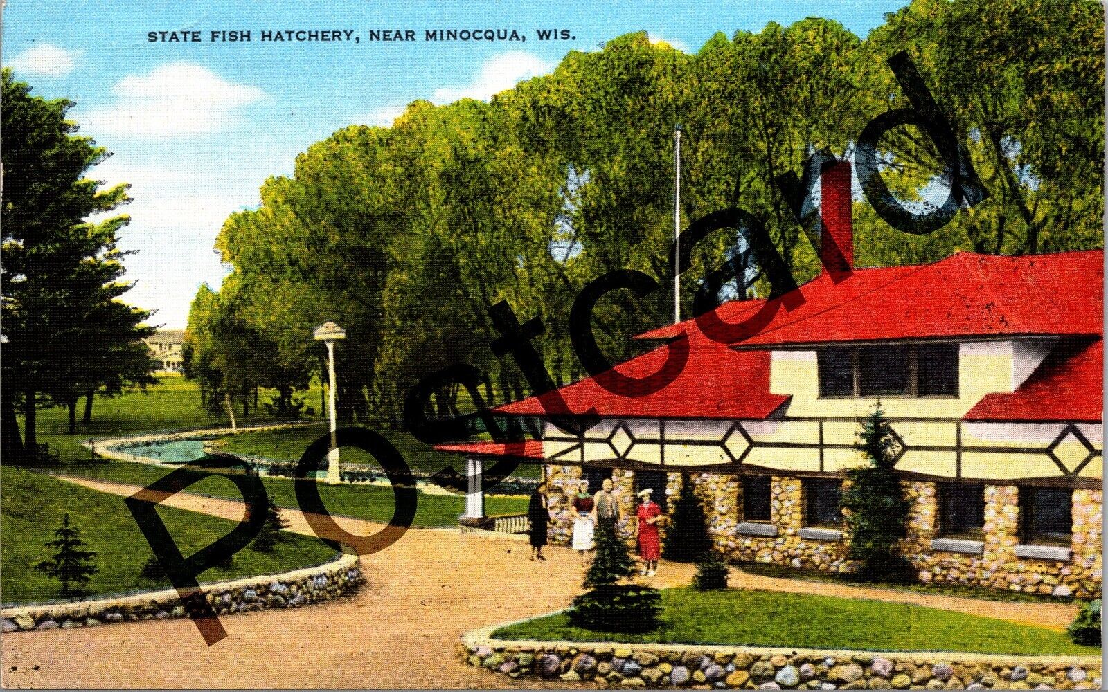 1952 MINOCQUA WI, State Fish Hatchery, Kropp postcard jj130