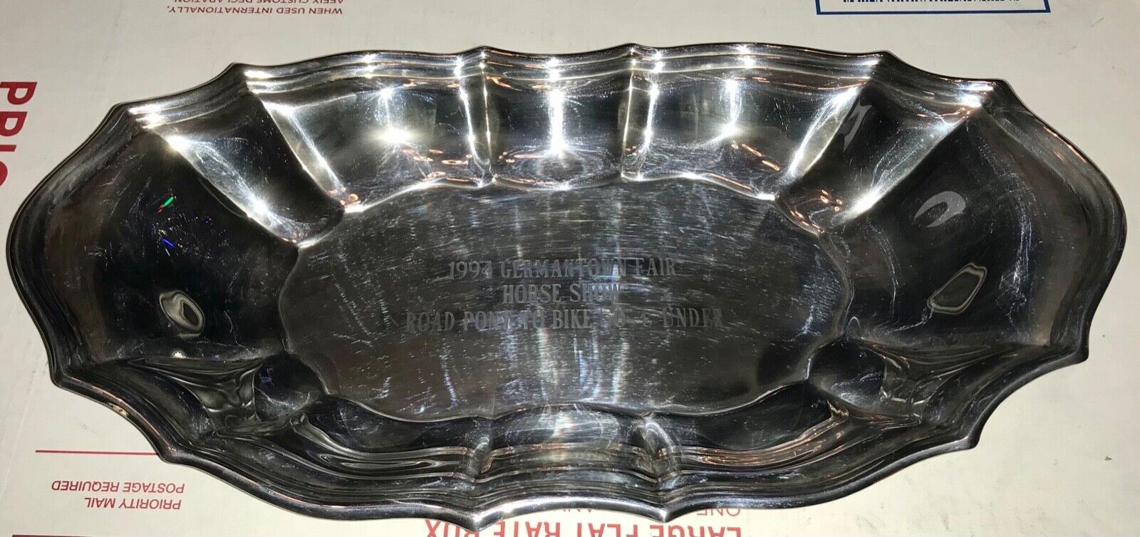 Vintage Silverplate 12” Award Serving Bowl Engraved 1994 Germantown Fair Horse