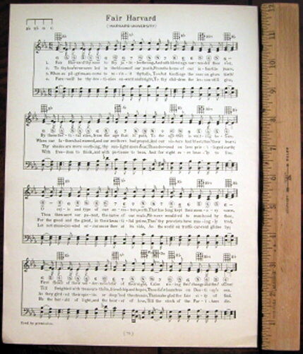HARVARD UNIVERSITY Original Vintage Song Sheet c 1929 