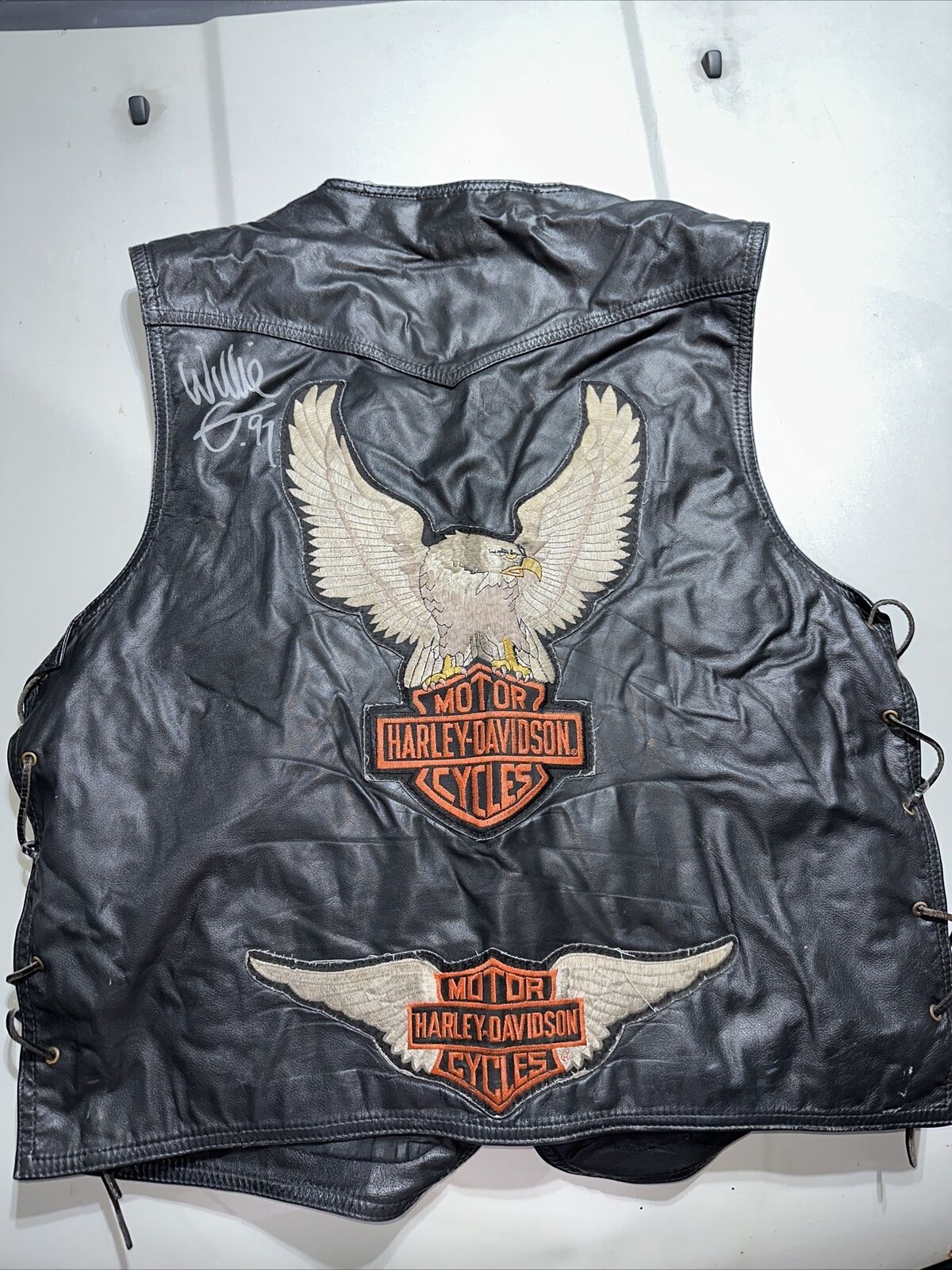 Vintage Leather King Harley Davidson Autograph  By Wille G.. Riding Vest