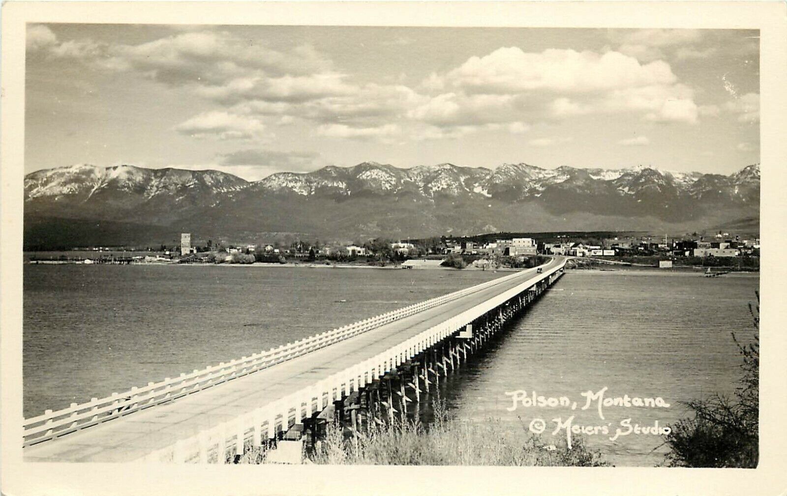 RPPC Postcard; Bridge on Flathead Lake, Polson MT Lake County, Meiers\' Studio